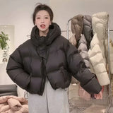 Hooded Short Down Jacket Female 2024 Winter Fashion Loose Small Man Thick White Duck Down Bread Coat Tide-Outfit