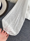 Hollow Out Women's Blouse Elegant Deep V-Neck Slim Short Shirts Female Puff Long Sleeve White Tops Autumn 2023 Blusas
