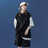 Women Hooded Top Shorts Matching Sets Summer Casual Loose Sportswear Female False Two Clothes Suit Patchwork Hoodie