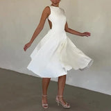 White Backless Long Dress Women Fashion Slim O Neck Sleeveless Vestidos 2024 Summer fashion Ladies Holiday Party