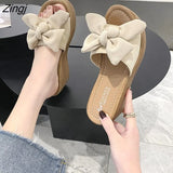 New Summer 7cm Platform Wedge Slippers Women Shoes Butterfly-knot Clog Fabric Bow Mules Flip Flop Light