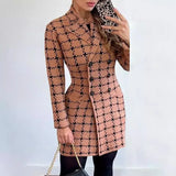 Zingj Hot Style Autumn And Winter Long Sleeve Double Breasted Suit Collar Print Small Coat Women's