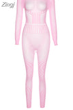 Women Autumn 2023 New Y2K Solid High Street Sexy&Club Slightly Transparent Holes Decoration Long Sleeve Skinny