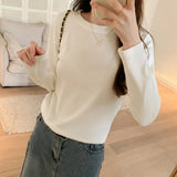 Color Round-Neck Corduroy Long-Sleeved T-Shirt Women's Autumn New Basic Bottomed Shirt With Thin