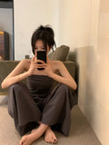 Grade Hot Girls Suit Women's Pleated Waist Wrap Strapless Top Casual Sweeping Wide Leg Pants Two-piece Set Female