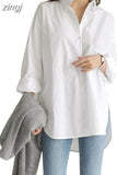 Long Sleeve White Blouse Fashion Spring Buttons Loose Clothes Office Women Tops Casual Cotton Irregular Long Shirt