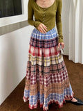 Boho Plaid Patchwork Long Skirt- Outfit