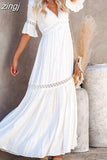 White Dress Women Lace High Waist Belted Maxi Dress Ladies Boho women long Beach Dress Loose Robe