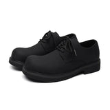 Zingj Wind Thick Round Derby Man Dark Small Leather Shoes Vintage Big Head Shoes