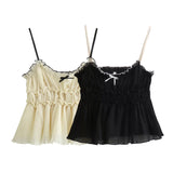New Spring Style Small Bow Decorated With Texture Slim Halter Top