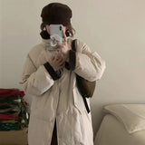White Duck Velvet Contrast Color Long Down Jacket Female 2024 Winter Fashion Fashion Corduroy Lapel Over The Knee Coat Tide-Outfit