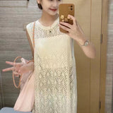 Zingj Sense Minority Fold Wear Smock Knit Vest Skirt Summer Female Back Slit Skirt Round Collar Thin