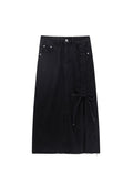Long Denim Skirt Vintage Fashion High Waist Skirt Gothic Y2K Streetwear Korean Female Split Bandage A-line Jeans
