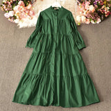 Zingj Temperament Aging Solid Color Simple Dress Autumn Dress Korean Version Fashion Bubble Long Sleeves Show Thin Button Long Skirt