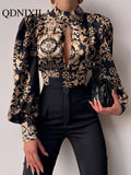 Standing Collar Long Sleeve Lantern Sleeve Backless Hollow Shirt In Spring and Summer Blouse Blouse Women Shirt and