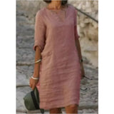 Cotton Linen Small V-neck Stitching Retro Basic Model Solid Color Three-quarter Sleeve