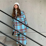 Hot Girl Retro Elegant Suit Women's Winter Lapel Woolen Jacket Plaid Long Skirt Two-piece Set Fashion Female
