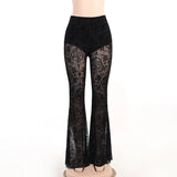 Women's Trousers 2023 Summer New Lace Perspective Sexy High-Waisted Flared