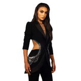Summer New Star Sex Hollow Hot Diamond Suit Jacket Trousers Set Two