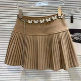 Solid Pleated Mini Skirt With Butterfly Chain- Outfit