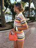 2025 New Crochet POLO Shirt Knitted Knitted Blouse Shorts Set
