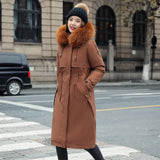 2024 Korean Version Of Velvet Slim Parker Cotton Suit Big Wool Collar Long Can Be Removed Live Live Padded Coat Women-Outfit