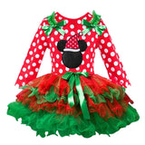 Dot Baby Girl Christmas Santa Dress Cartoon Snowman Print Tutu Red Long Sleeves Toddler Xmas Party Dress New Year