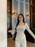 Korean Style Long-sleeved Ripped Thin Knitted Sunscreen Blouse T-shirt Tops With Small Tube Top Fashion Women's