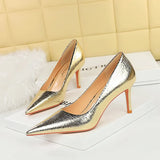 Zingj Retro Banquet Heels With Shallow Pointed Metallic Ultra High Single Shoes Women's