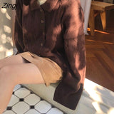 Women Solid Button Twisted Knitted Minimalist Daily Retro Chic Outwear Basic Warm Harajuku Student New Stretchy