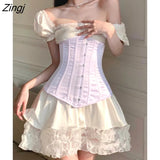 Summer Sexy Party Dress Women French Vintage A-line Puff Sleeve Casual Dresses Female Elegant Design Chic Lace Mini