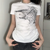 Zingj Graffiti Star Print Bottom Shirt T-Shirt Women's Round Collar Slim Short Sleeve Thread Knit Casual