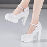 Cowhide Catwalk High Heels Women's Anti-Skid Thick Heel Waterproof Platform Cheongsam Models Soft Leather Work Shoes Women's