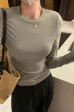 Round-Necked Solid Color Long-Sleeved Shoulder T-Shirt With A New Autumn And Winter Skinny Basic