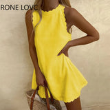Women Chic Solid Tank Exquisite Lace Sleeveless A-line Party Sexy