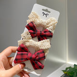 Pcs/set Cotton Linen Leopard Print Hair Bows With Clip For Girls Plaid Hair Clips Barrettes Hairpins Headwear Hair