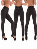 Elastic High Waist Slim Small Feet Jeans Woman-Outfit