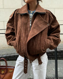 2025 Women's Hot Sale Velvet Brown Loose Casual Jacket