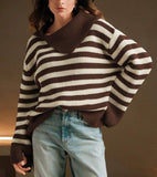 2025 New Fashion Stripe Jersey Casual Loose Long-Sleeved Women's