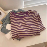 Striped Short-Sleeved T-Shirt Women's Loose Summer 2023 New Style T-Shirt Round Collar Half-Sleeved Shirt Ins
