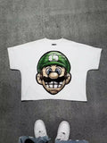 Version Simple Minority Design Cartoon Long Printed Cotton T-Shirt Men's Hip-Hop Harajuku Y2k Loose Couple