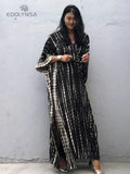 Quick-drying Black Indie Folk Embroidered Long Summer Beach Dress Moroccan Kaftan Plus Size Women Beachwear Maxi Dress