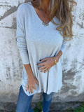Autumn And Winter Explosion Season Solid Color V-Neck Knitted Shirt Loose Top Women's