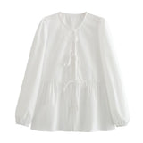 New 7-Color Bubble Sleeve Bow Tie Shirt In