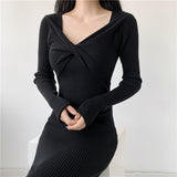 Zingj V-Collar Long-Sleeved Knitted Dress Skirt Autumn And Winter 2024 New Sweater