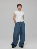[Daihe] Summer New Leisure High Waist Linen Jeans Simple Versatile Wide Leg Jeans H6403-Outfit