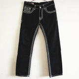 Trendy Rock Style Jeans Men's White Thick Line Belief Large Size Loose Straight