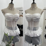 Eager Heavy-Working Transduce Mesh Lace Spliced Ribbon Ribbon Strap Chest Pad Tector Blouse