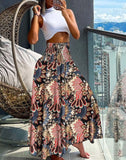 Zingj Women's Bohemian Print Tight Waist Long Skirt