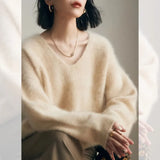 Zingj Feeling Soft Waxy Imitation Mink Velvet V-Neck Sweater Female Autumn And Winter Fashion Lazy Wind Milk Fufu Knit
